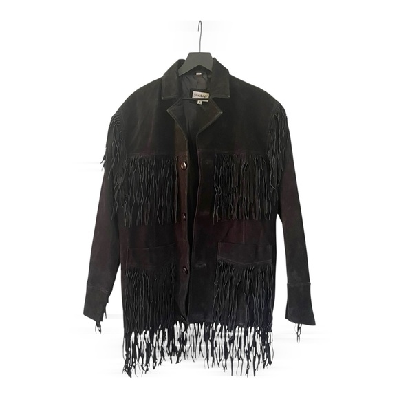 vintage leather Other - Vintage Leather black fringed jacket